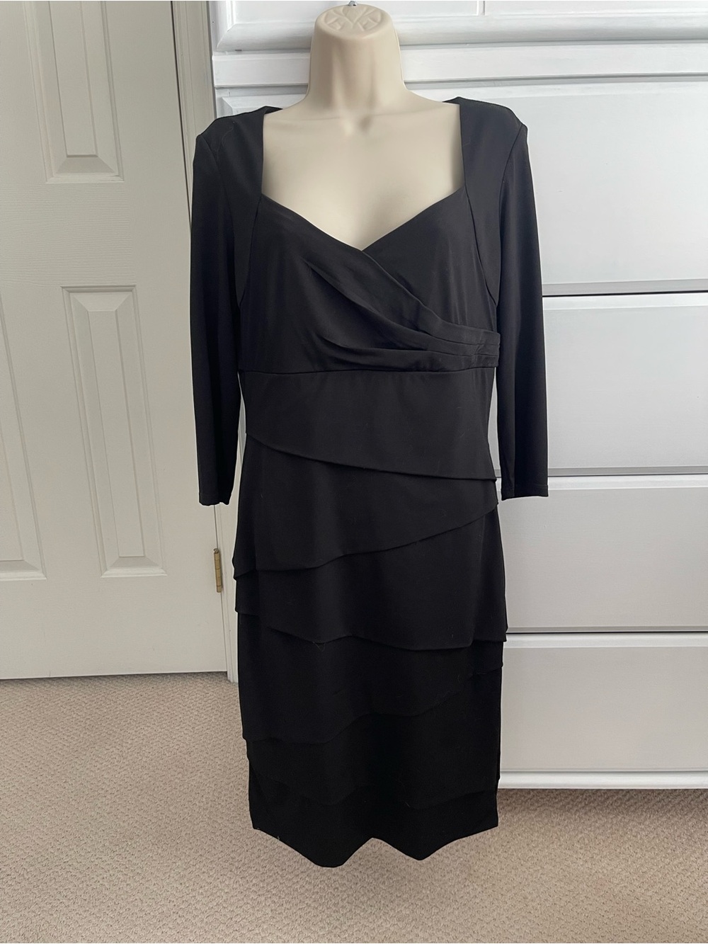 White House Black Market Black Long Sleeve Layered Sheath Dress